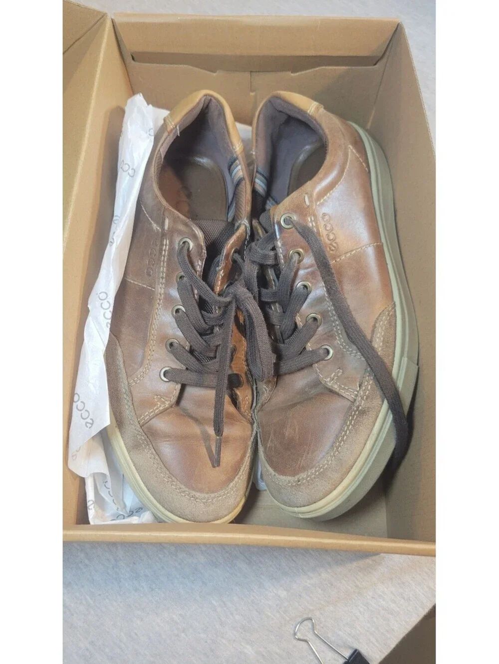 Ecco Soft 7 Men's Leather Sneakers Size EU 44 US 10-10.5 Brown Dark Clay/Lion